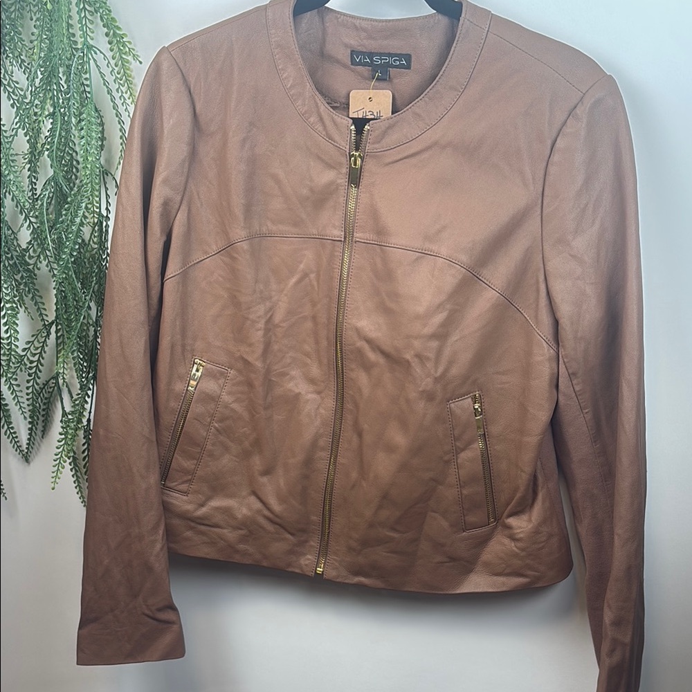 Via Spiga Women's Tan Leather Jacket ( ref T 434)
